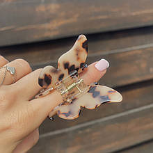Заколка-крабик для волосся Fashion Jewerly "Метелик" з ацетату, колір світлий леопард (тип 2)