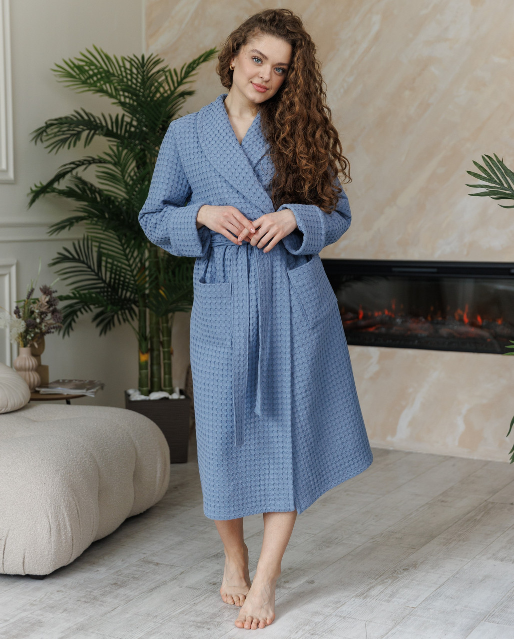 Турецький вафельний жіночий халат довгий, вафельні халати для бані