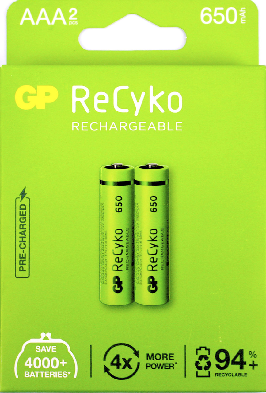 Акумулятор GP (R-03,650mAh) Recyko/блістер 2шт(10), фото 1