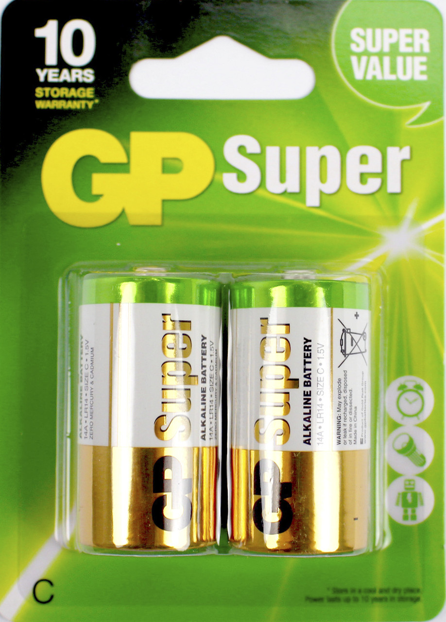 Батарейки GP Super 14AU-U2 LR-14/блістер 2шт(10)(80), фото 1