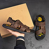 Чоловічі шкіряні босоніжки, сандалії чоловічі зручні коричневі літні на липучках *Т-10 кор*, фото 2