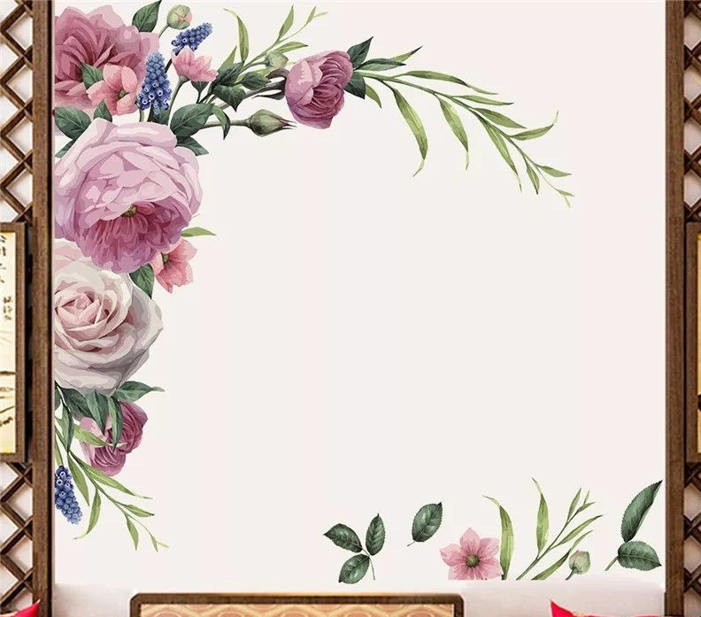 Наклейка на стіну, вікна, дзеркала, шафи "піони троянди (лист 60 х 90 см) Б53-3