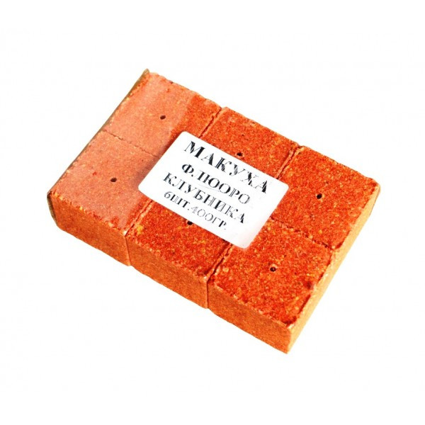 Флуоро кубик для макушатника з отвором Art Fishing, 45 Х 45 Х 20мм, 6шт/уп, Полуниця (Макуха пресована), фото 1