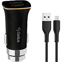 Автомобільна заряджання для телефона Gelius Apollo 2USB 3.1A 15W + кабель MicroUSB Black