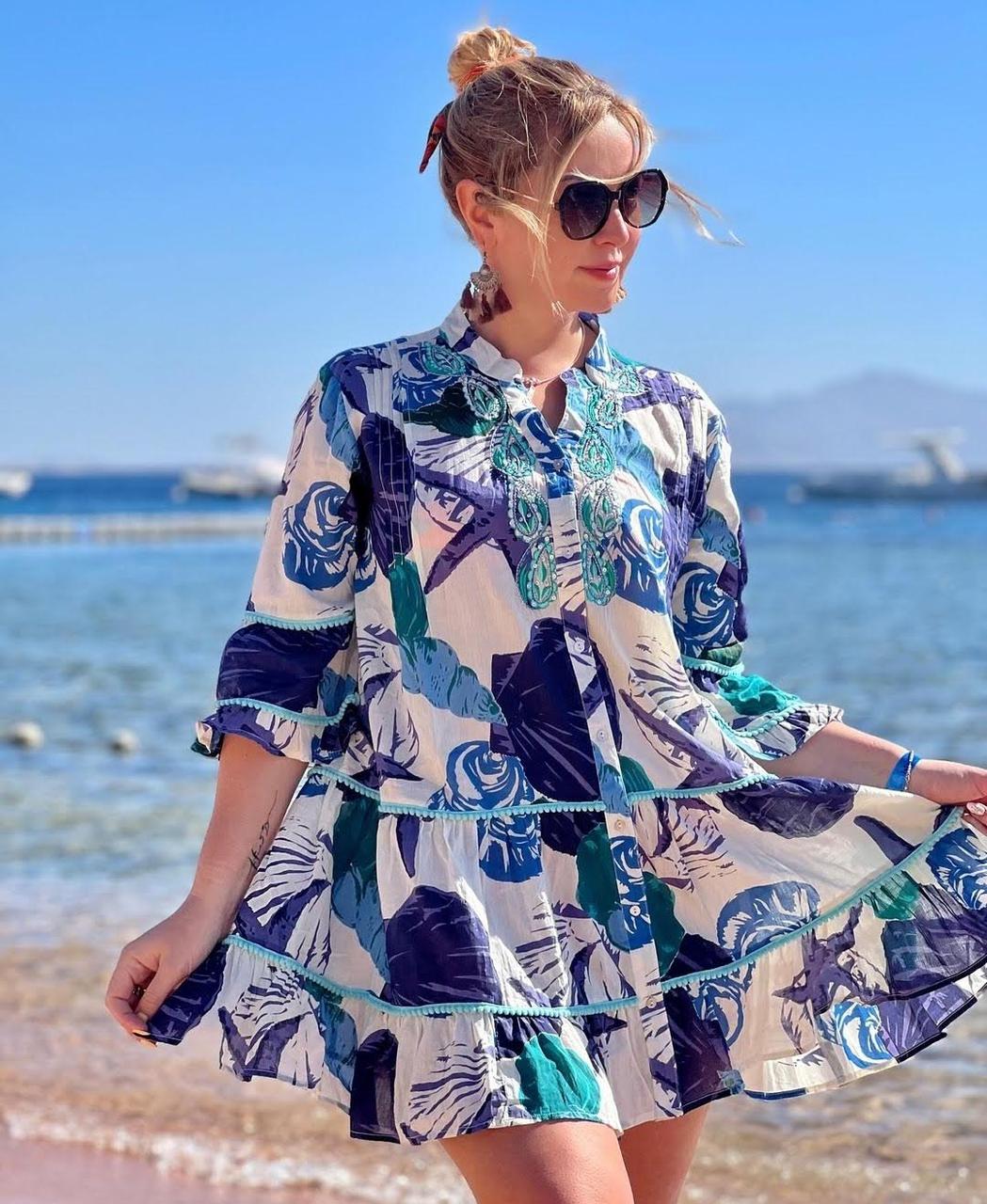 Жіноча літня туніка з натуральної тканини на гудзиках ( з 46 по 56 р), фото 1