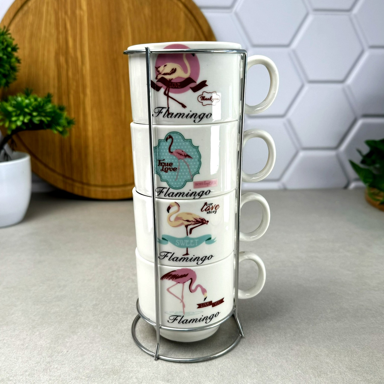 Набір 4 чашки на стійці 120 мл Фламінго