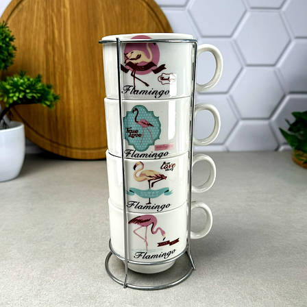 Набір 4 чашки на стійці 120 мл Фламінго, фото 1