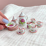 Мініатюра чайний керамічний набір Півонії з червоним кантом, фото 2