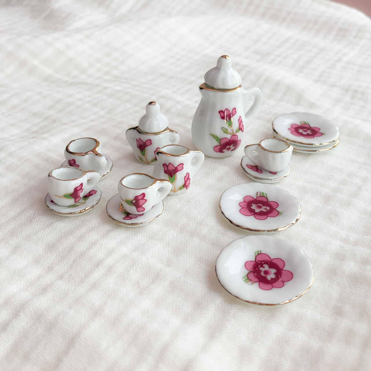 Мініатюра чайний керамічний набір Рожева квітка, фото 1