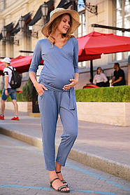 Синій комбінезон для вагітних та годуючих мам бавовняний 42