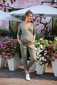 Бавовняний легкий комбінезон для вагітних та годуючих колір хакі 44