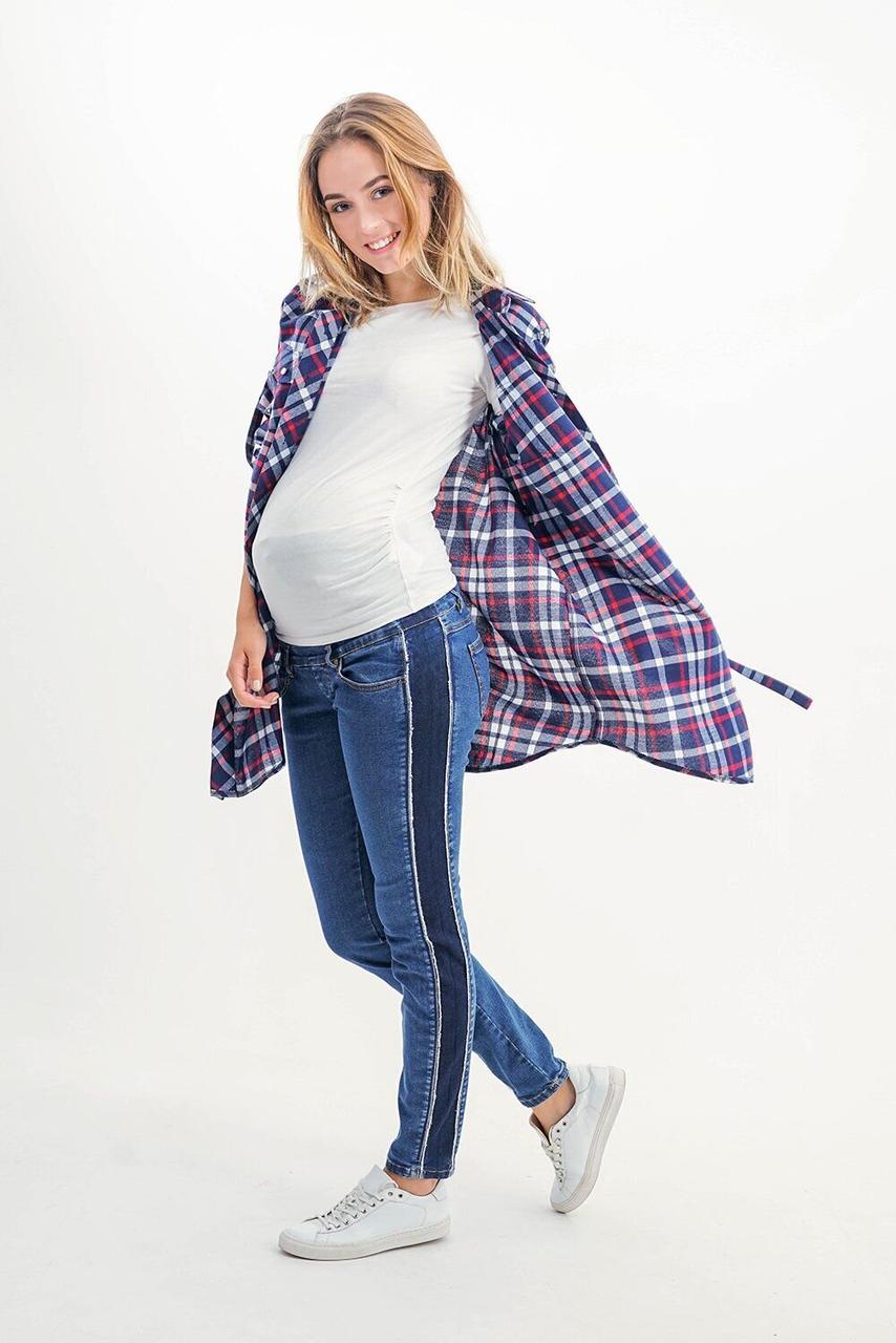 Джинси Mom Fit для вагітних синій високий трикотажний пояс на живіт 40