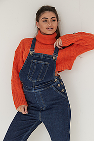 Комфортний джинсовий комбінезон для вагітних і годуючих темно-синій 42