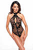 Боді еротичне жіноче Noir Handmade F314 Ego flocked mesh halter bodysuit — M, фото 3