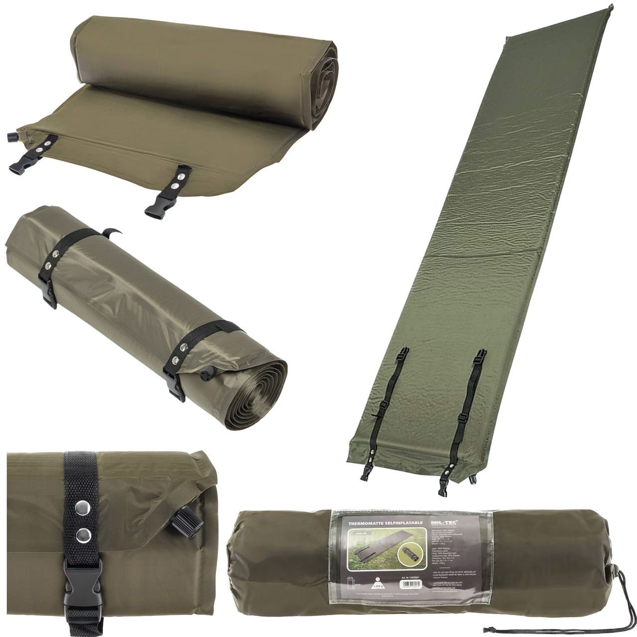Килимок матрац каримат самонадувний MIL-TEC 185 х 50 см Olive 14420001