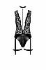 Боді Noir Handmade F297 Libido, XL, чорне, мереживо, низ під латекс, відкритий доступ, гартери, фото 7
