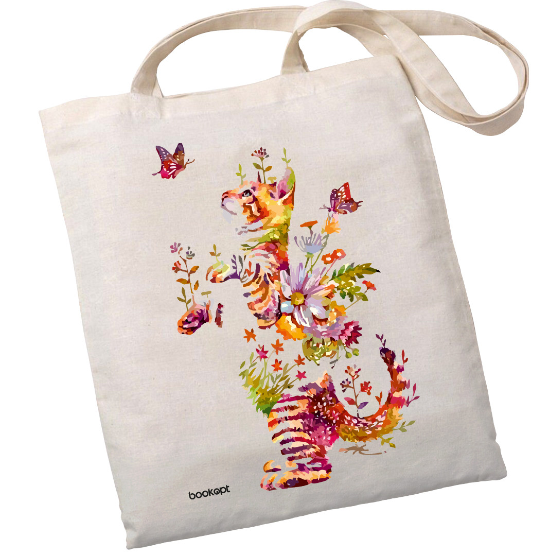 Екошопер BookOpt BK4050 Грайливий кіт з метеликом бежевий, фото 1