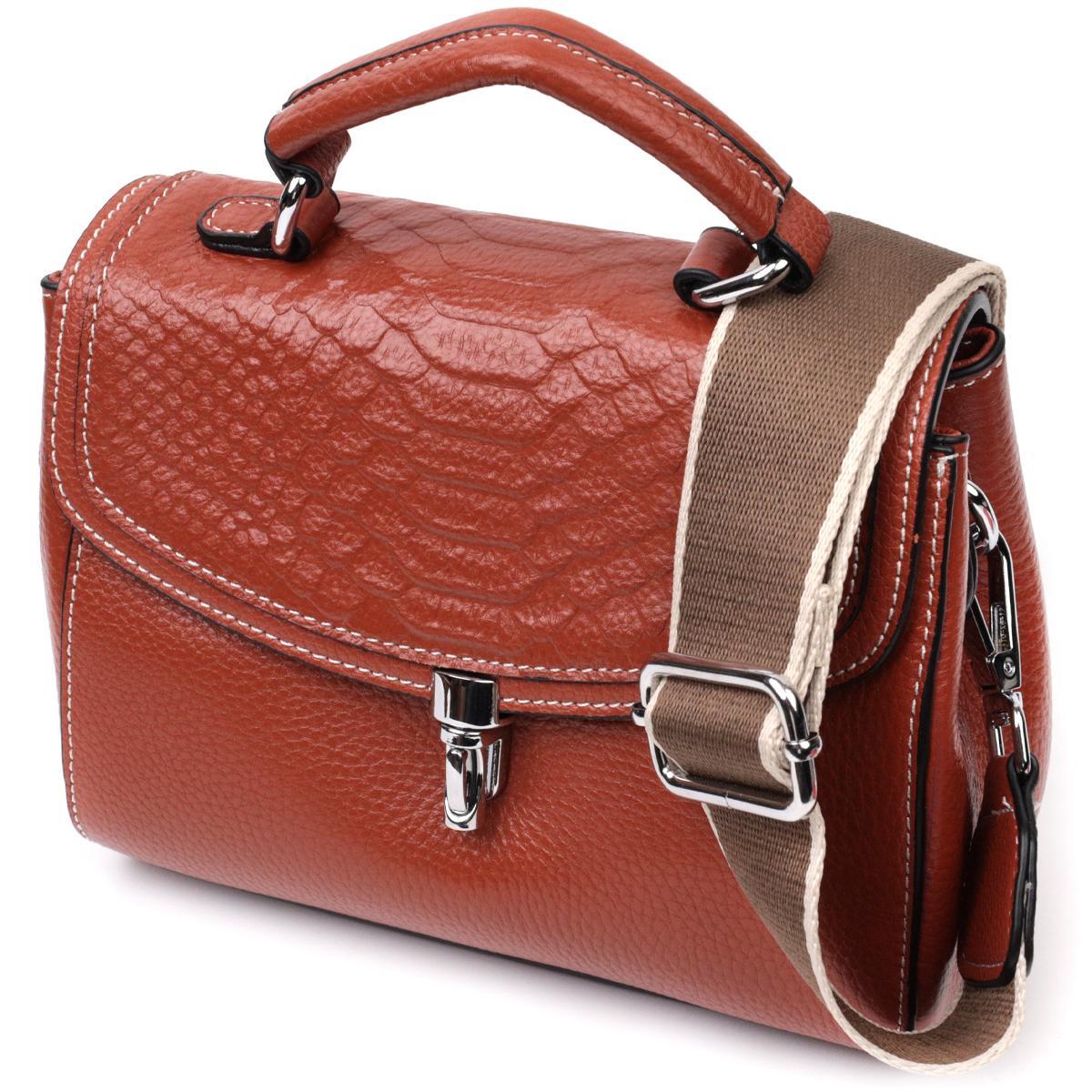 Сумка з шкіряної шкіри з цікавою засувкою Vintage 22417 Коричневий