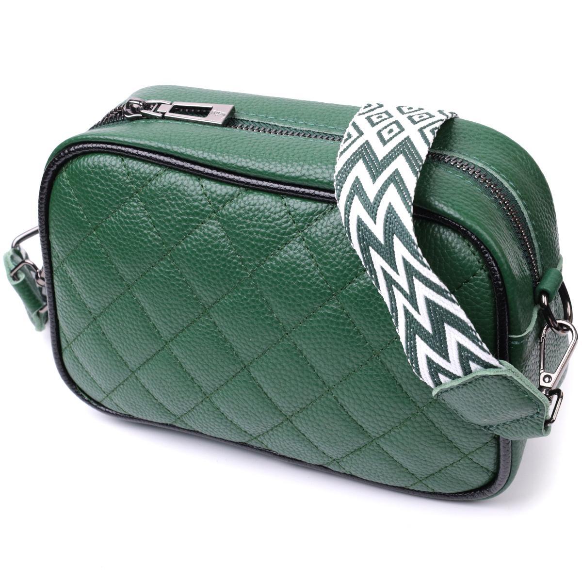 Сумка через плече на одне відділення з натуральної шкіри Vintage 22384 Зелена, фото 1