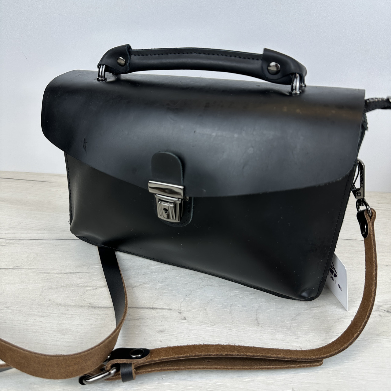 Уцінка! Шкіряна класична сумка з ручкою С48-КТ-4260 Чорна, фото 1