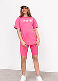 Рожевий літній костюм для вагітних та годуючих з велосипедками та футболкою S, фото 2