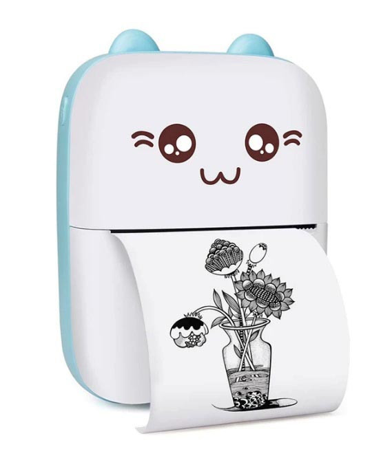 Принтер дитячий акумуляторний Mini printer Cat Ears 8499 Bluetooth Блакитний