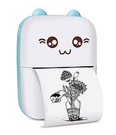 Принтер дитячий акумуляторний Mini printer Cat Ears 8499 Bluetooth Блакитний