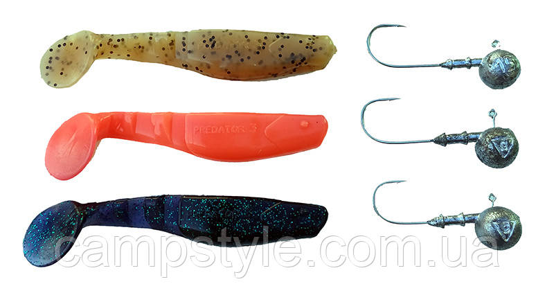 Набір силіконових віброхвостів Manns Predator 3 M-066 з джигами 3 шт.