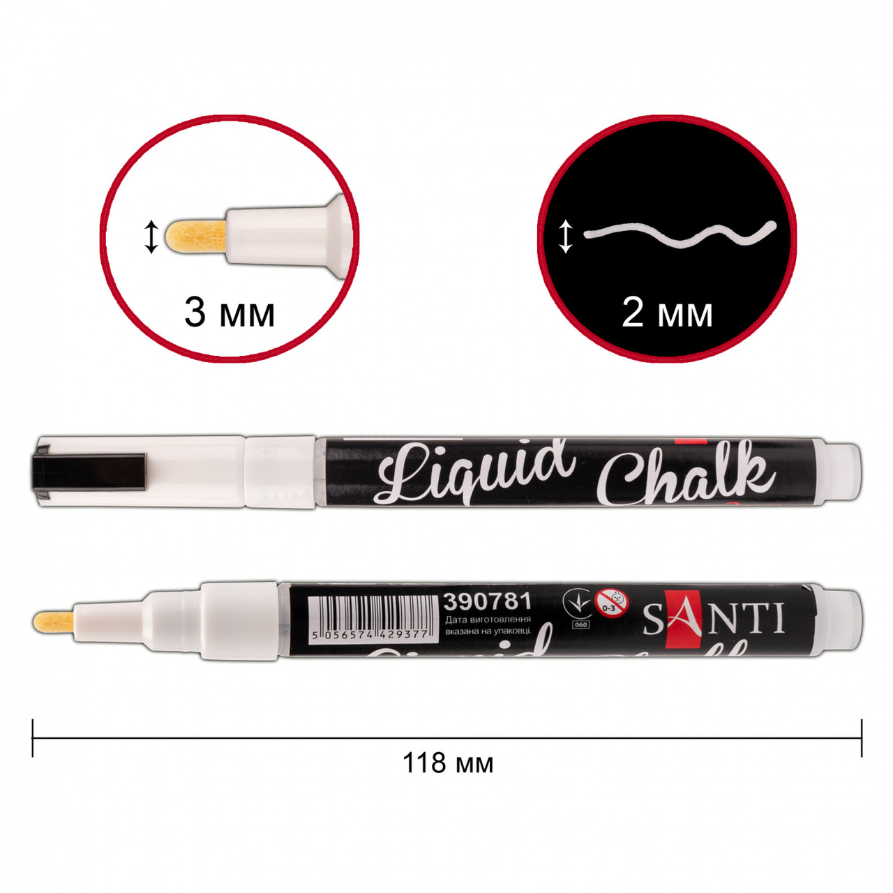 Крейдяний маркер білий 3 мм SANTI (390781), фото 1