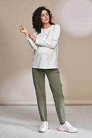 Стильні штани для вагітних Mom з трикотажним животиком оливкові S