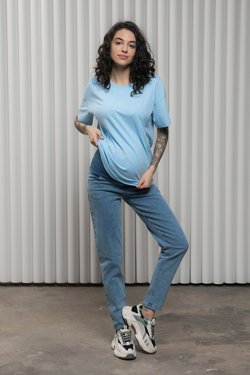 Джинси для вагітних Mom slim сині з подвійною підтримкою животика M