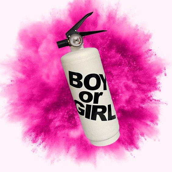 Білий Балон для Gender Party 1 кг з Рожевою фарбою Холі, ґендер паті, балон для визначення статі, чорна наліпка, балон BOY OR GIRL