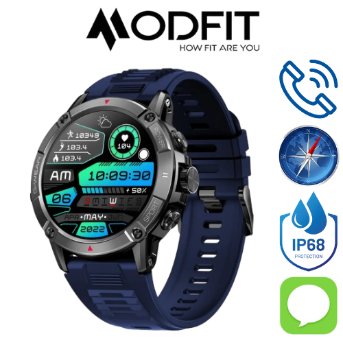 Чоловічий водонепроникний смарт годинник з компасом Modfit Expedition Compass Black-Blue Розумний годинник