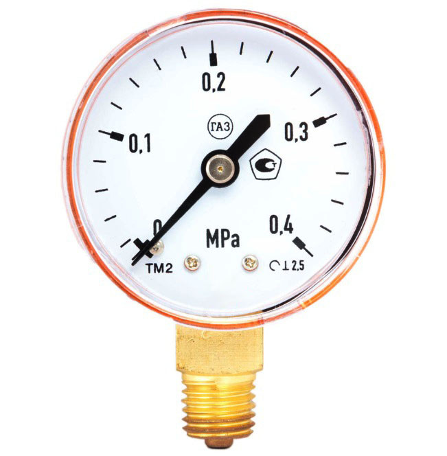 Манометр газовий 0,4 МПа для редуктора | Пропан, бутан, МАФ | Радіальне підключення, різьба М12х1,5, фото 1