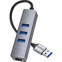 USB HUB Hoco HB34 USB to 3 USB3.0+RJ45 1000Mbps (6931474794536)