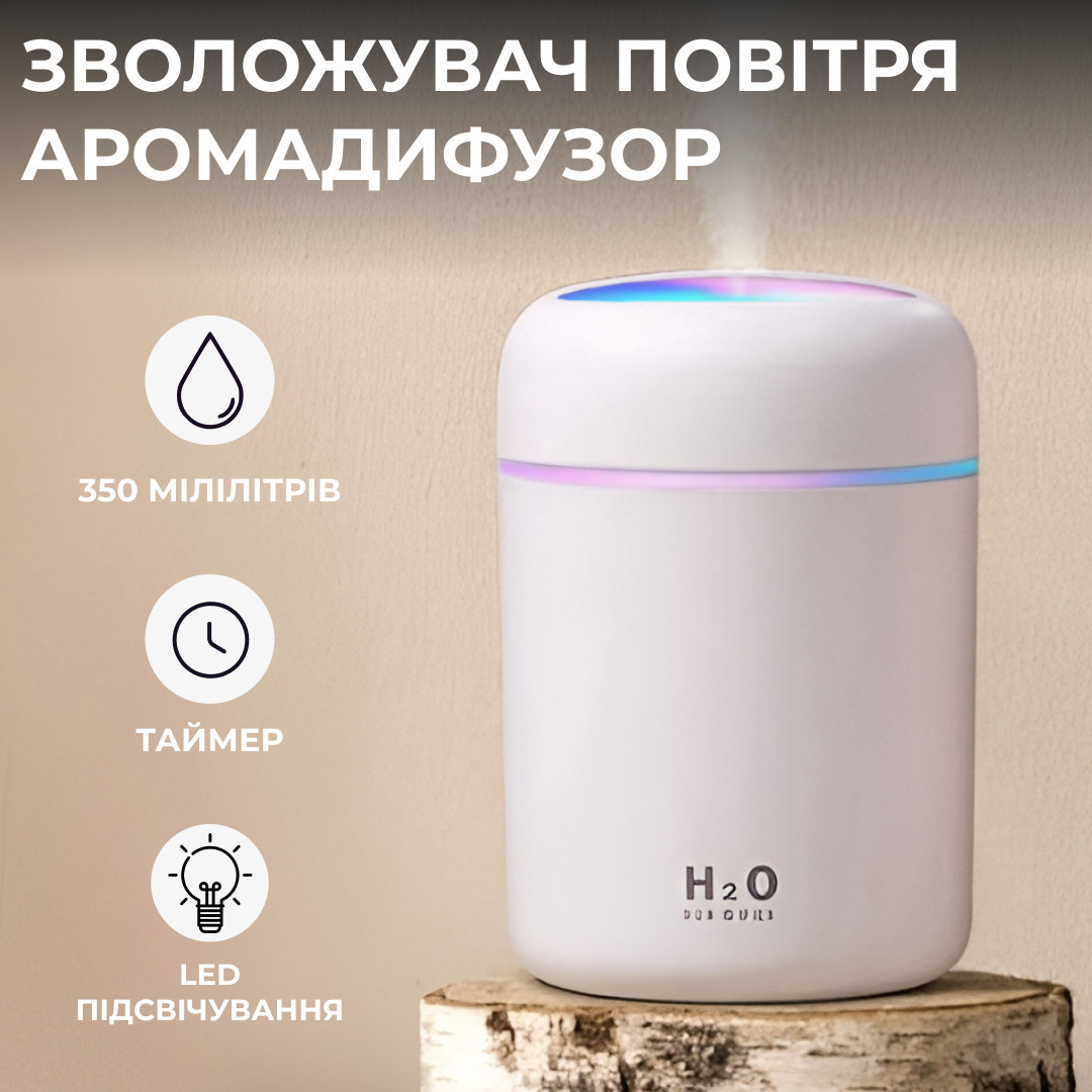 Зволожувач повітря H2O Humidifier USB 300ml очищувач зволожувач повітря Білий, фото 1