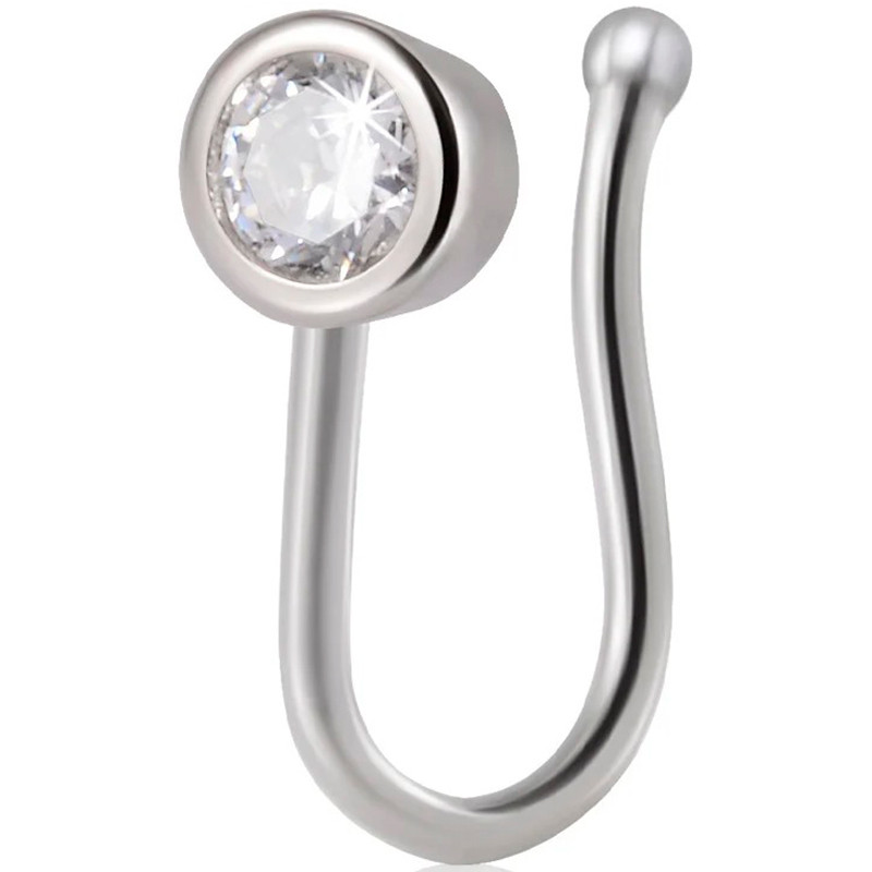 Біжутерія сережки каффа кліпса пірсинг септум обманка в крило носа з медичної сталі JBH101T Silver