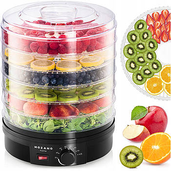Електросушарка для овочів і фруктів Mozano Food Dehydrator 500 Вт, 6 лотків, чорна