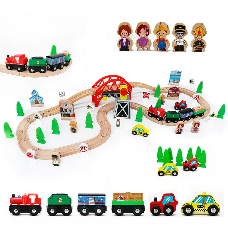 Дитяча залізниця з дерева EdWone, 69 деталей (Brio, Ikea, Playtive) E22C29, фото 1