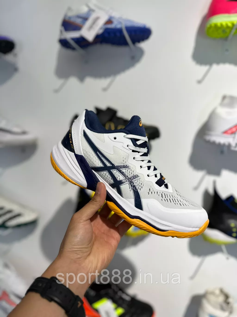 Білі ASICS Sky Elite FF 2 Low White Deep Ocean чоловічі жіночі волейбольні кросівки, фото 1