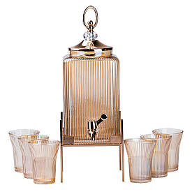 Лимонадниця з краном 3 літри скляна лимонадниця в комплекті з 6 склянками по 200 мл