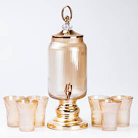 Скляна лимонадниця 2 л лимонадник з краном на підставці з 6 склянками в комплекті