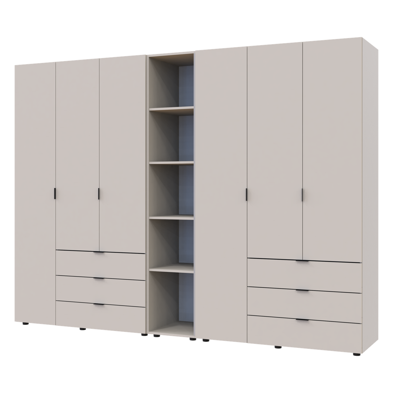 Комплект шафа розпашна Doros Гелар з етажеркою 3+3 ДСП 270.6х49.5х203.4, колір кашемір. Шафа для одягу, фото 1