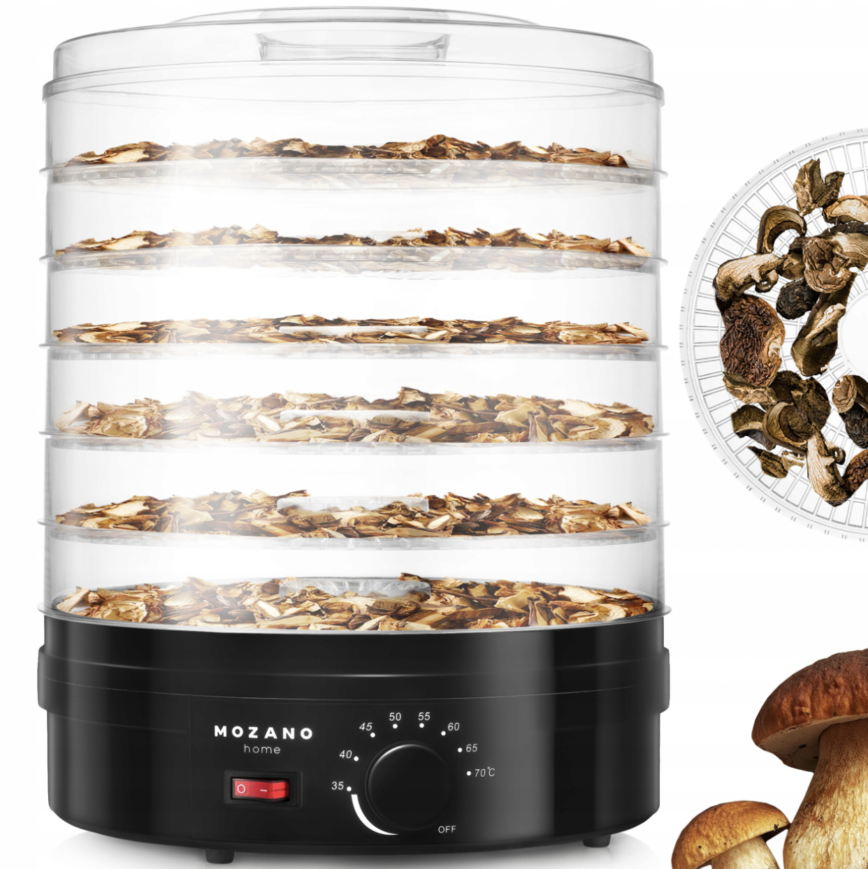 Велика сушарка, дегідратор Mozano Food Dehydrator 500 Вт Black (Польща) 6 сит, фото 1