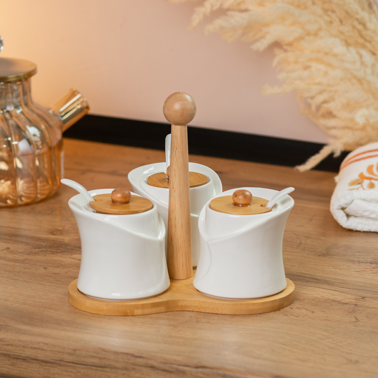 Сервірувальний набір для соусів та конфітюру з ложками на бамбуковій підставці 3 шт, фото 1