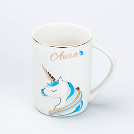 Чашка керамічна з малюнком єдинорога 400 мл Aura Блакитна