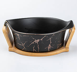 Салатниця з підставкою велика миска керамічна 29 х 22 х 9.5 см чорна