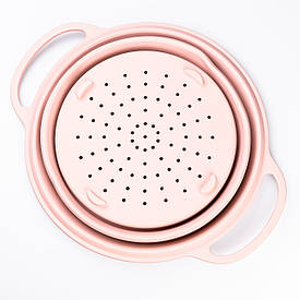 Друшляк 2.6 л силіконовий складаний з ручками 10.5 х 25 см Рожевий