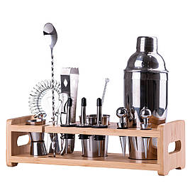 Набір бармена професійний з підставкою на 14 предметів для приготування коктейлів