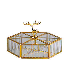 Шкатулка для прикрас Золотий олень скло з металевим каркасом 20х17,5 см Прозорий